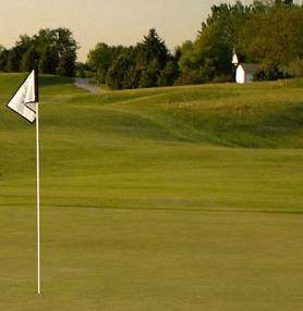 Golf Course with a white flag installed in middle, made from platinum zoysa grass.