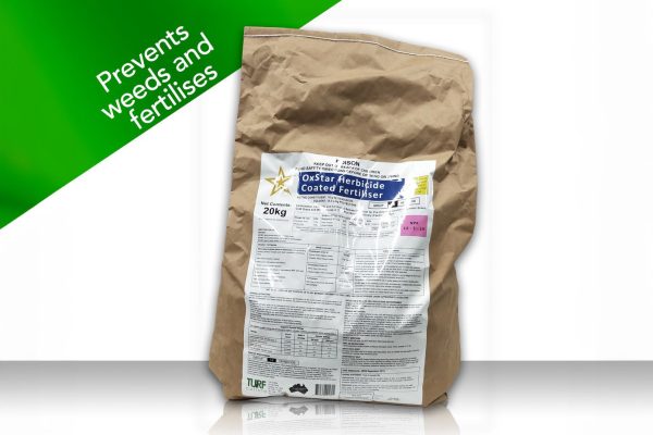 OxStar-Lawn-Fertiliser-and-Weed-Preventer-20kg-CT Lawns Sunshine Coast